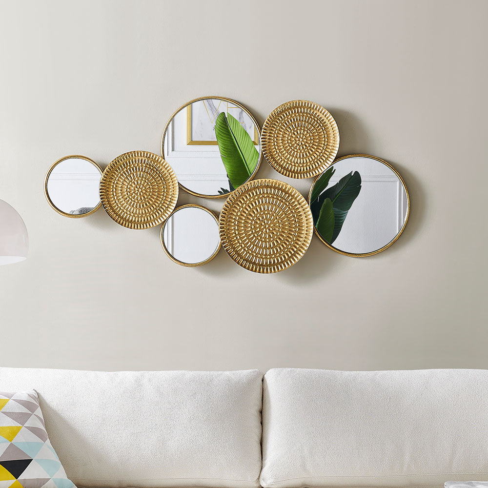 Metal Wall Decor with Multi Circle Plates Mirror