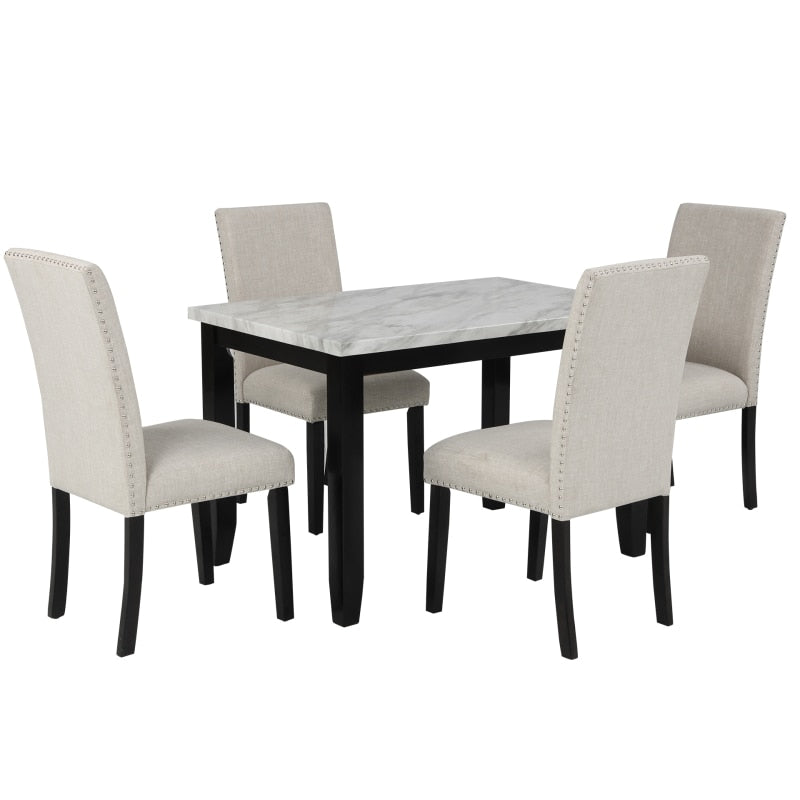 Cushion Chairs For Home Kitchen Faux Marble Style 5 Piece Dining Table Set Marble Kitchen Table