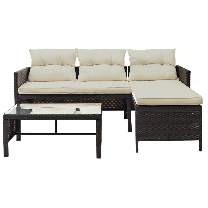 Outdoor Rattan Sofa Set, Loveseat, Coffee Table, Easy Assembly