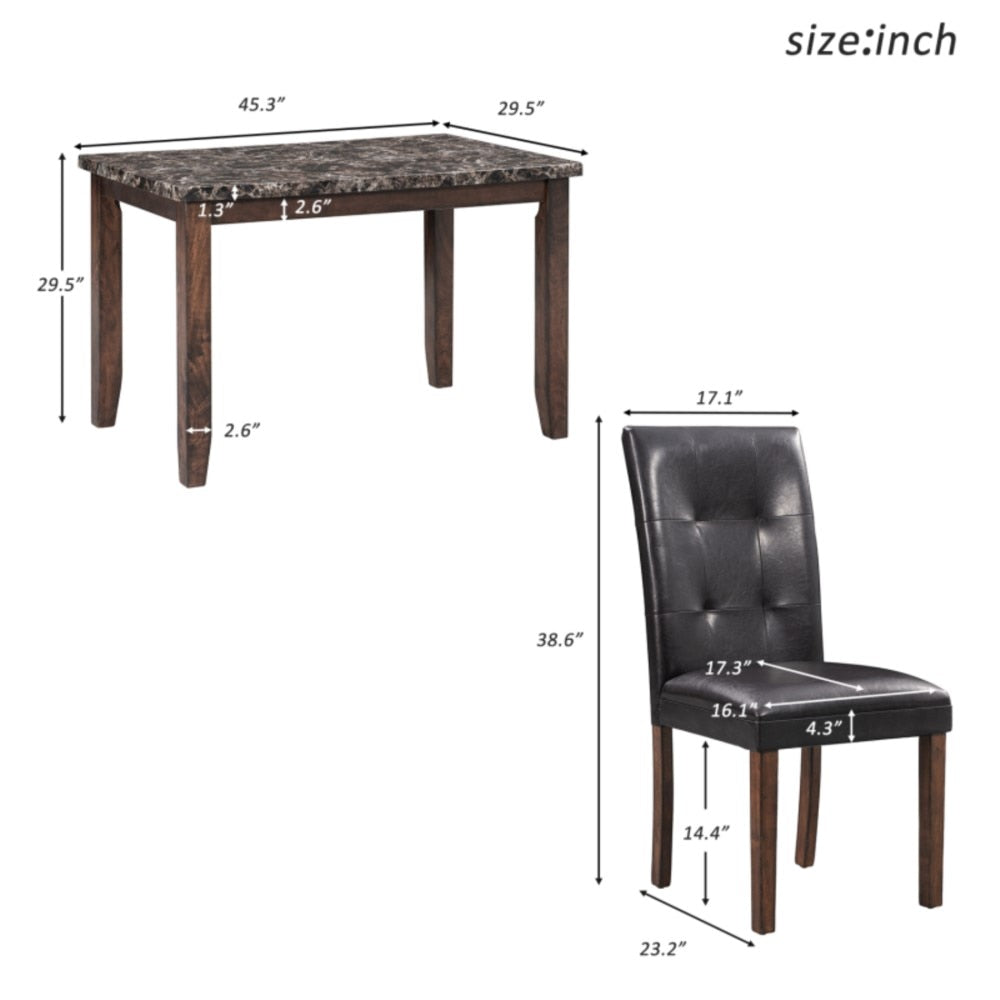 Cushion Chairs For Home Kitchen Faux Marble Style 5 Piece Dining Table Set Marble Kitchen Table