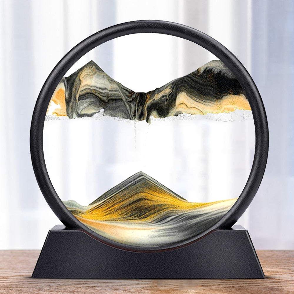 Creative 3D Glass Sandscape in Motion Hourglass Moving Sand Frame