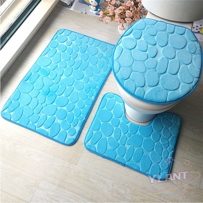 3Pcs Red Bathroom Mat Set Floor Rugs