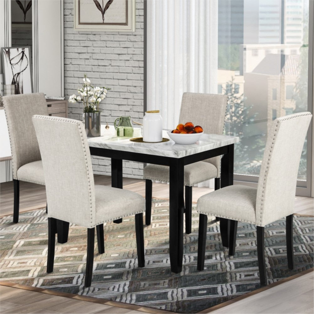 Cushion Chairs For Home Kitchen Faux Marble Style 5 Piece Dining Table Set Marble Kitchen Table