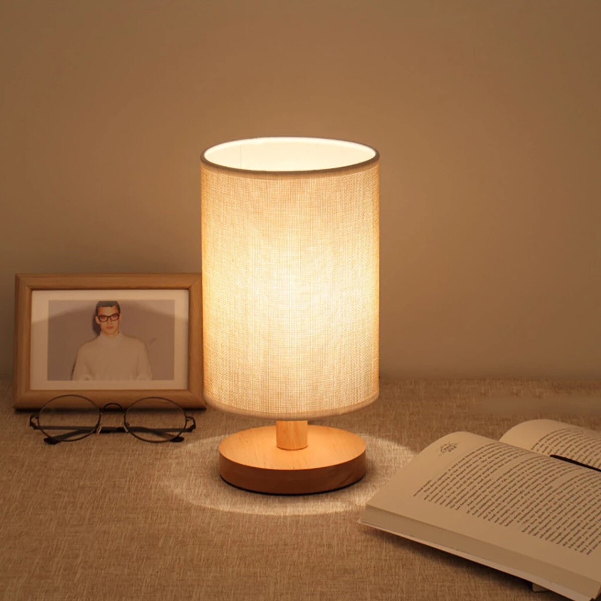 Linen Table Lamp USB Powered Night Light Touch Control Bedside Lamp