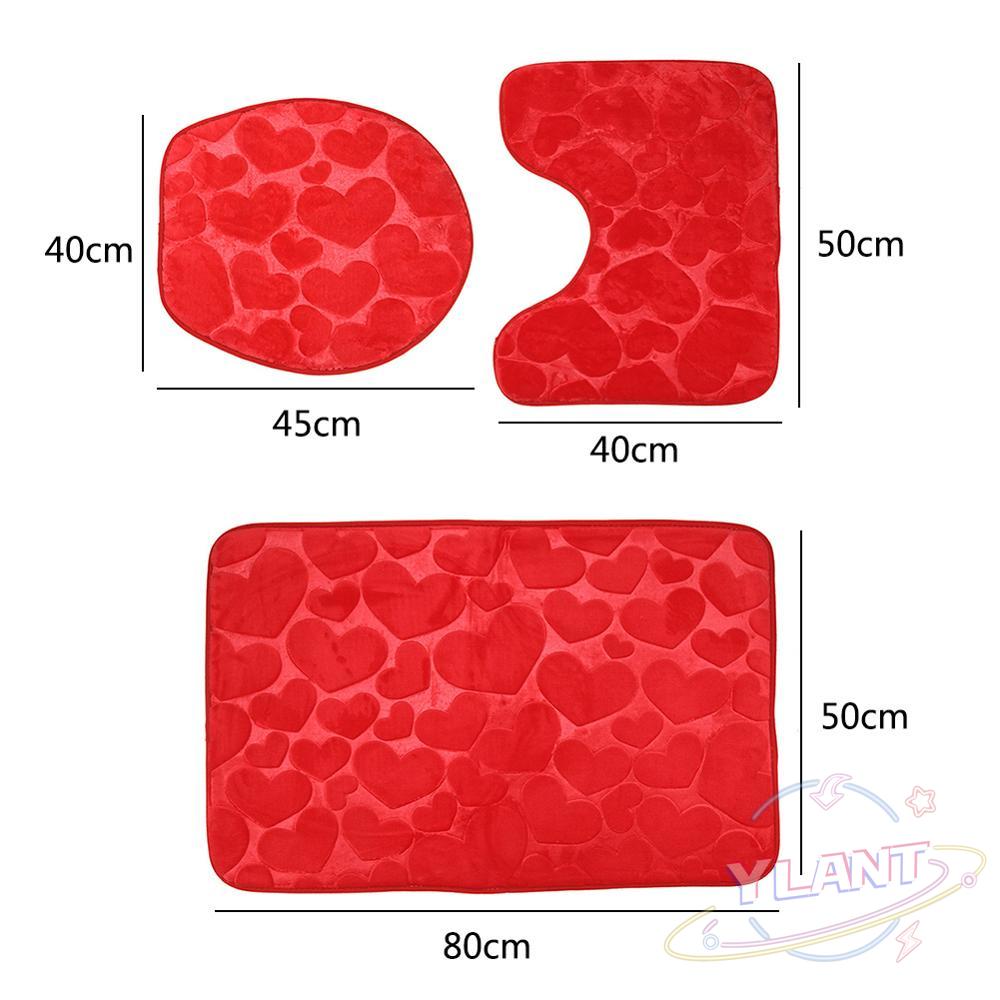 3Pcs Red Bathroom Mat Set Floor Rugs