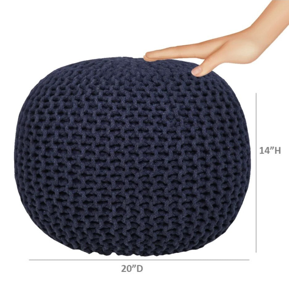 Small Knitted Cotton Round Pouf Ottoman