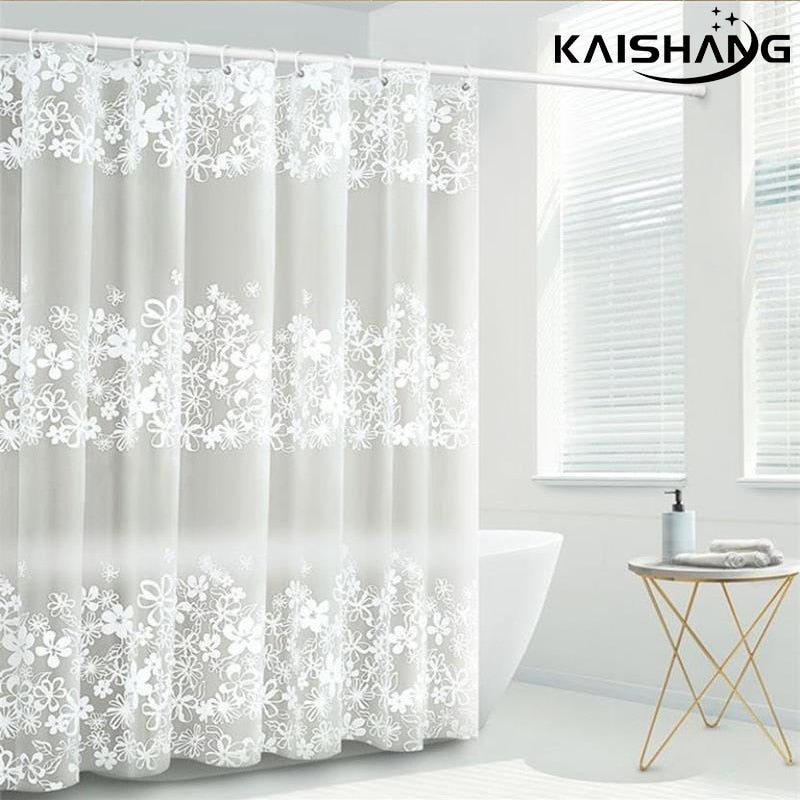 Waterproof White Printing Nature Shower Curtain With Hooks For Bathroom