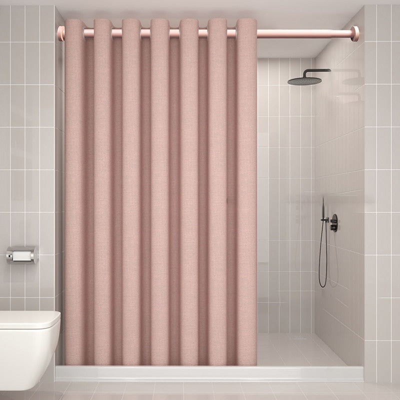 Modern Shower Curtains Thick Linen Waterproof Fabric Solid Color Bath Curtain and Luxury Hooks