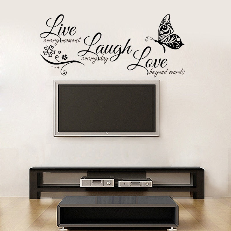 Live Laugh Love Butterfly Flower Wall Art Modern Wall Quotes and Stickers