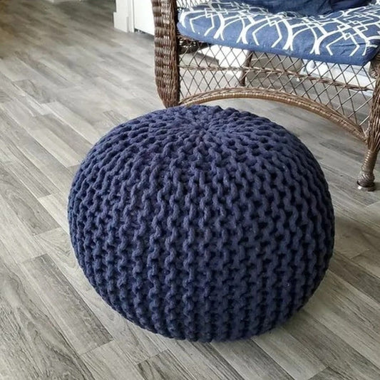 Small Knitted Cotton Round Pouf Ottoman