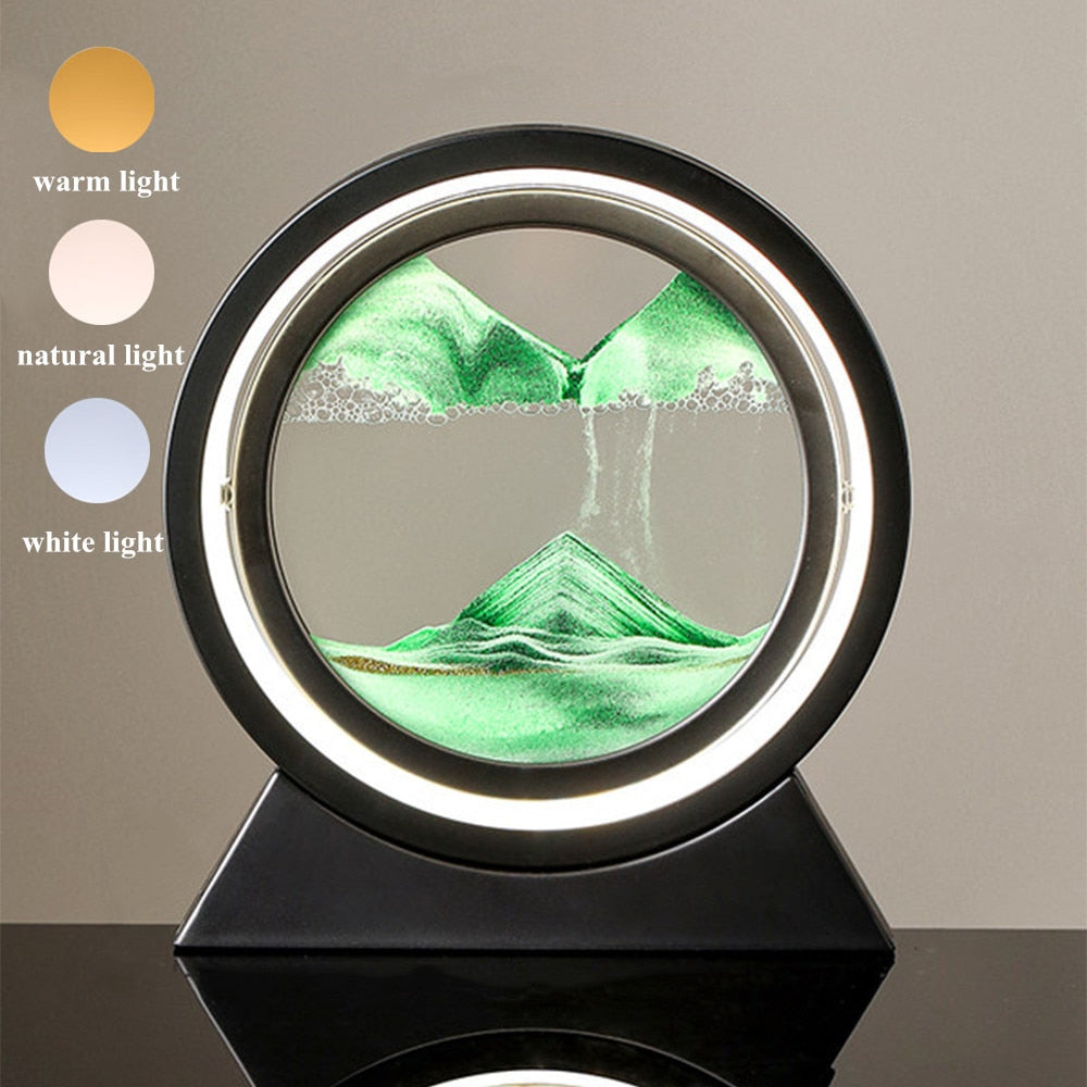 LED Table Lamp Moving 3D Sand Art Picture Deep Sandscape In Motion Display Flowing Quicksand Hourglass Frame Home Decor Gift