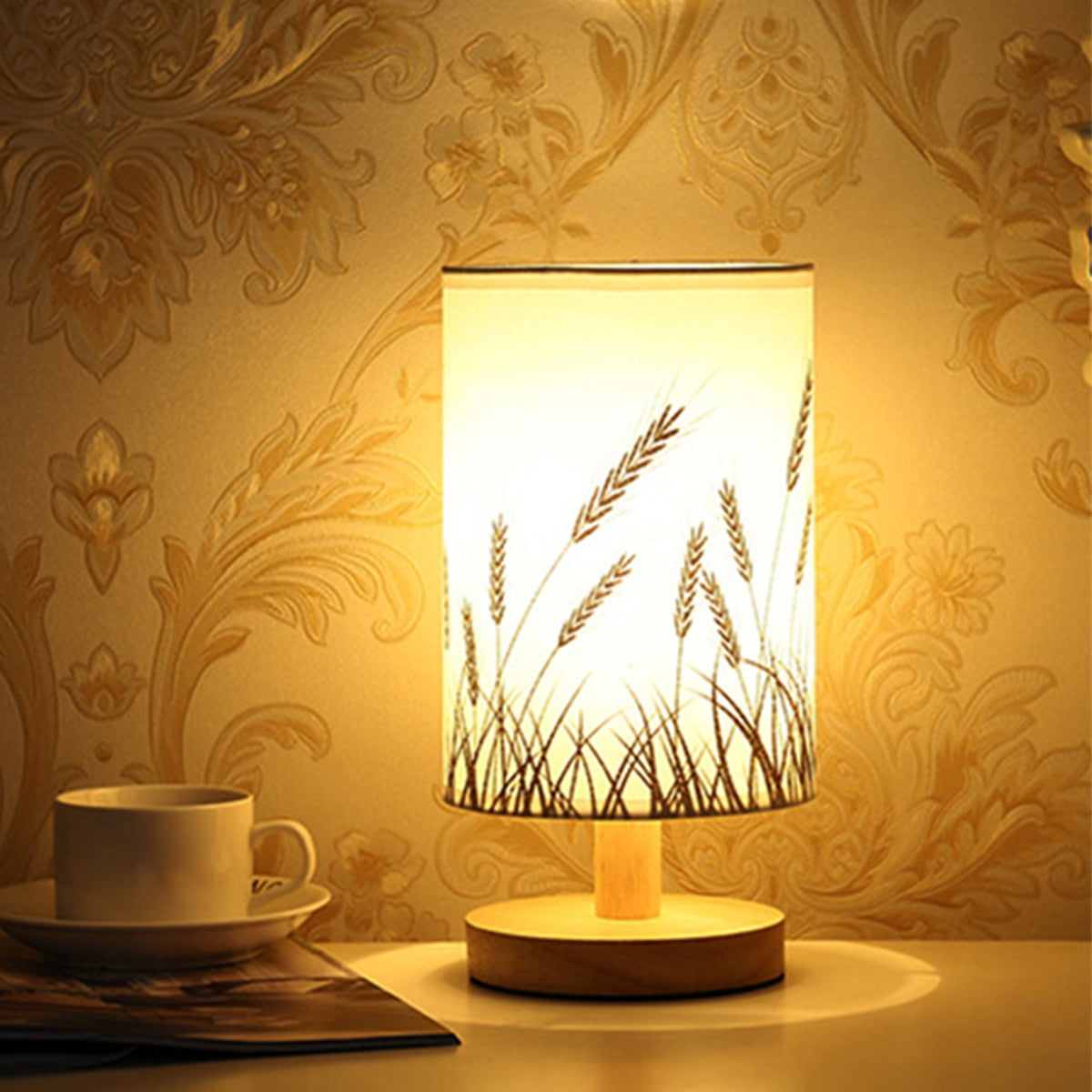 Linen Table Lamp USB Powered Night Light Touch Control Bedside Lamp