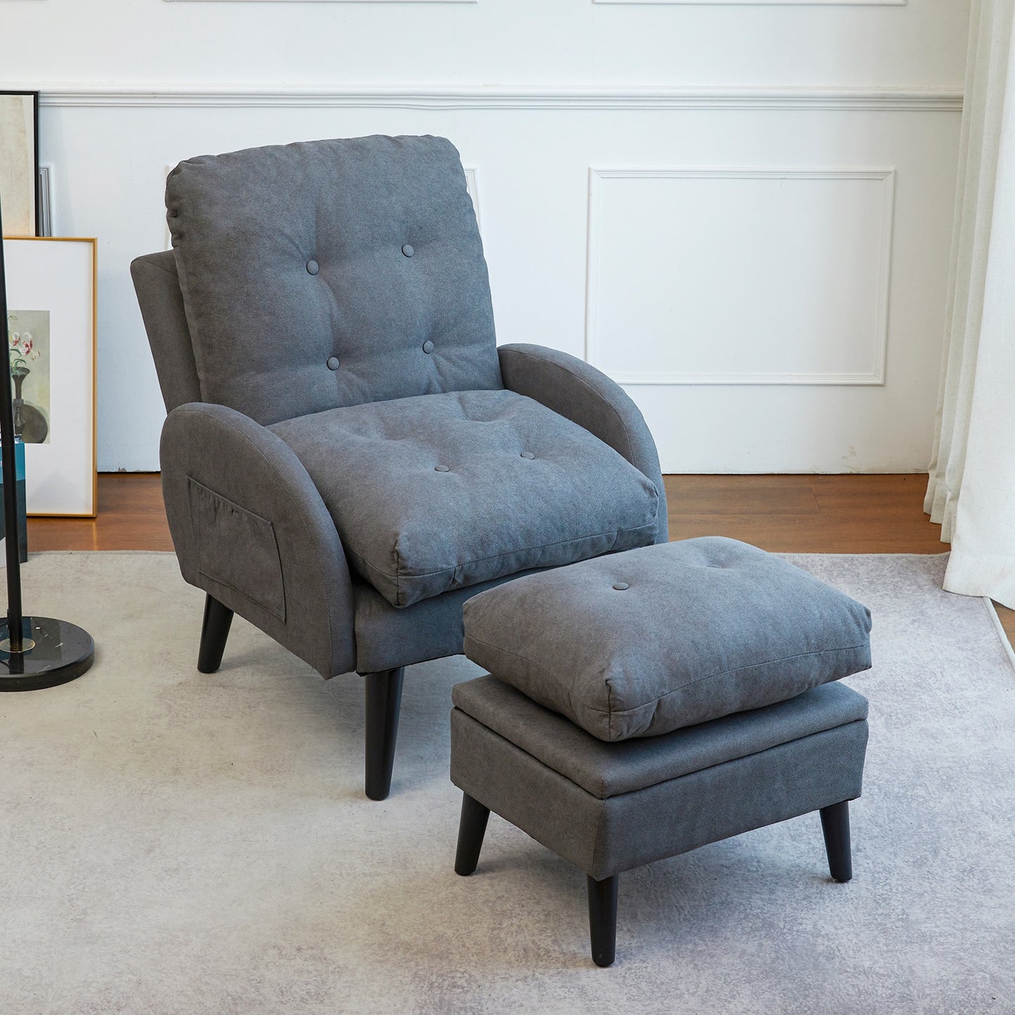 Accent Chair with Ottoman Storage and Adjustable Backrest