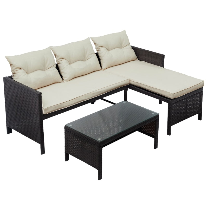 Outdoor Rattan Sofa Set, Loveseat, Coffee Table, Easy Assembly