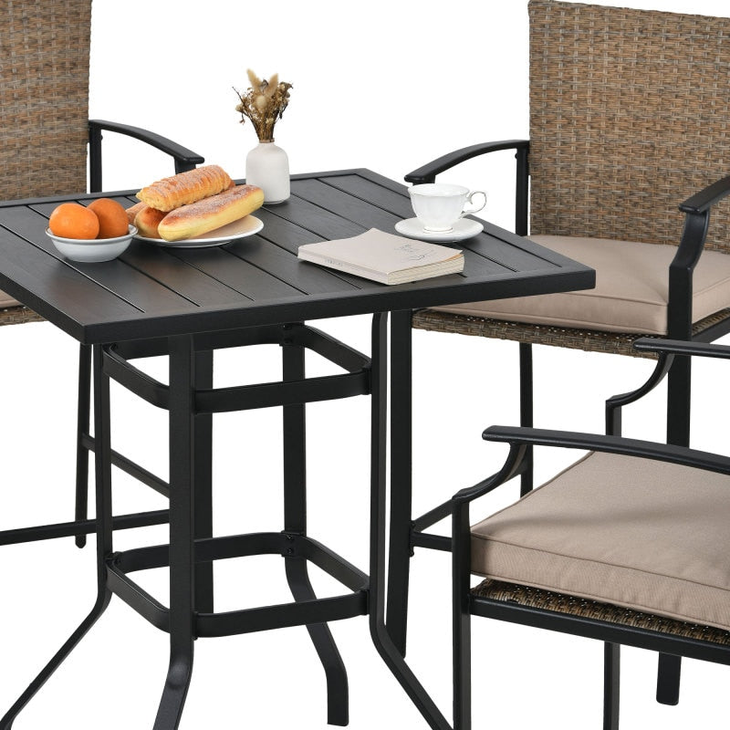 Outdoor Patio Rattan Counter Height Dining Table Set with 4 Dining Chairs and Cushions