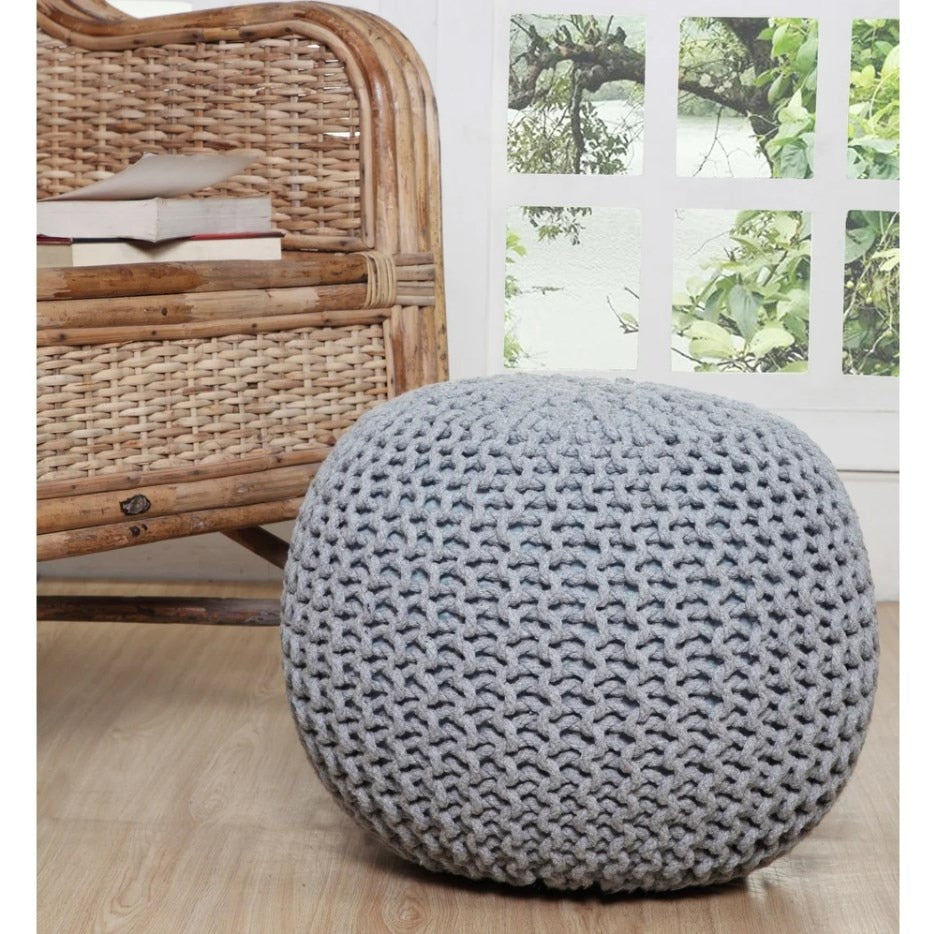 Small Knitted Cotton Round Pouf Ottoman