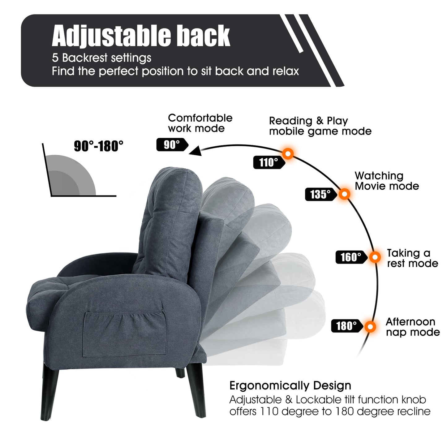 Accent Chair with Ottoman Storage and Adjustable Backrest