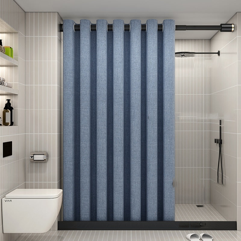 Modern Shower Curtains Thick Linen Waterproof Fabric Solid Color Bath Curtain and Luxury Hooks