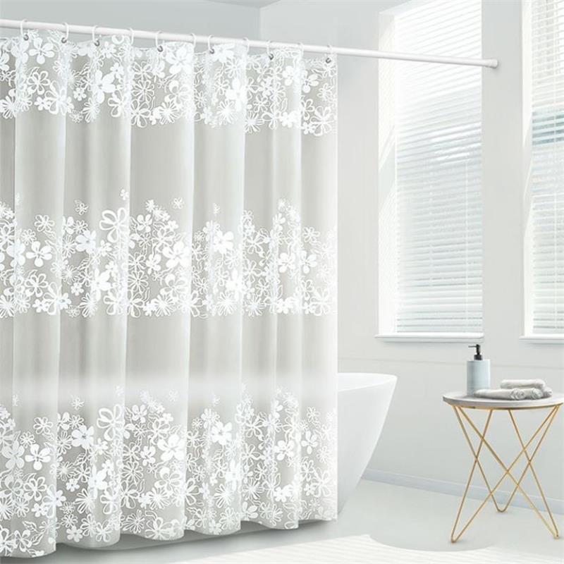 Waterproof White Printing Nature Shower Curtain With Hooks For Bathroom