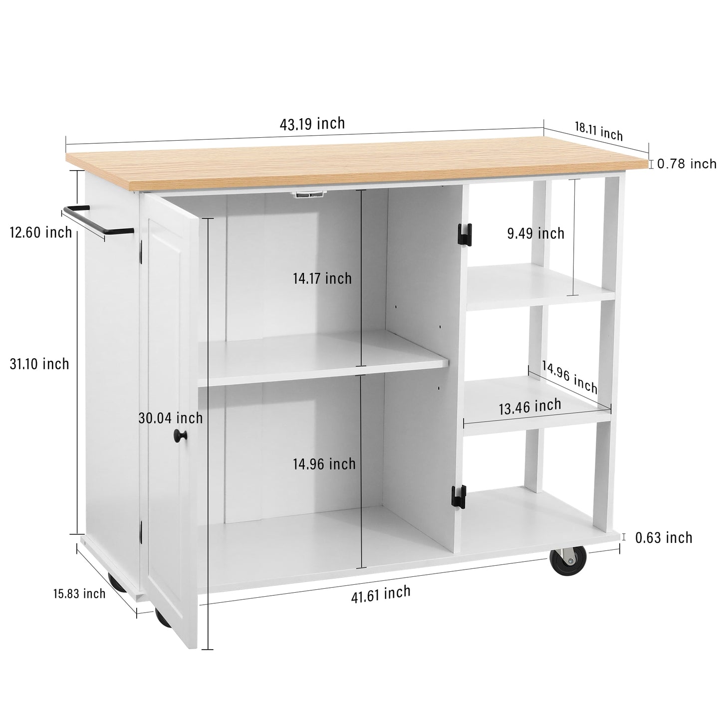 Kitchen Island Cart Wood With Large Cabinet Towel Rack Kitchen And Dining Room Furniture