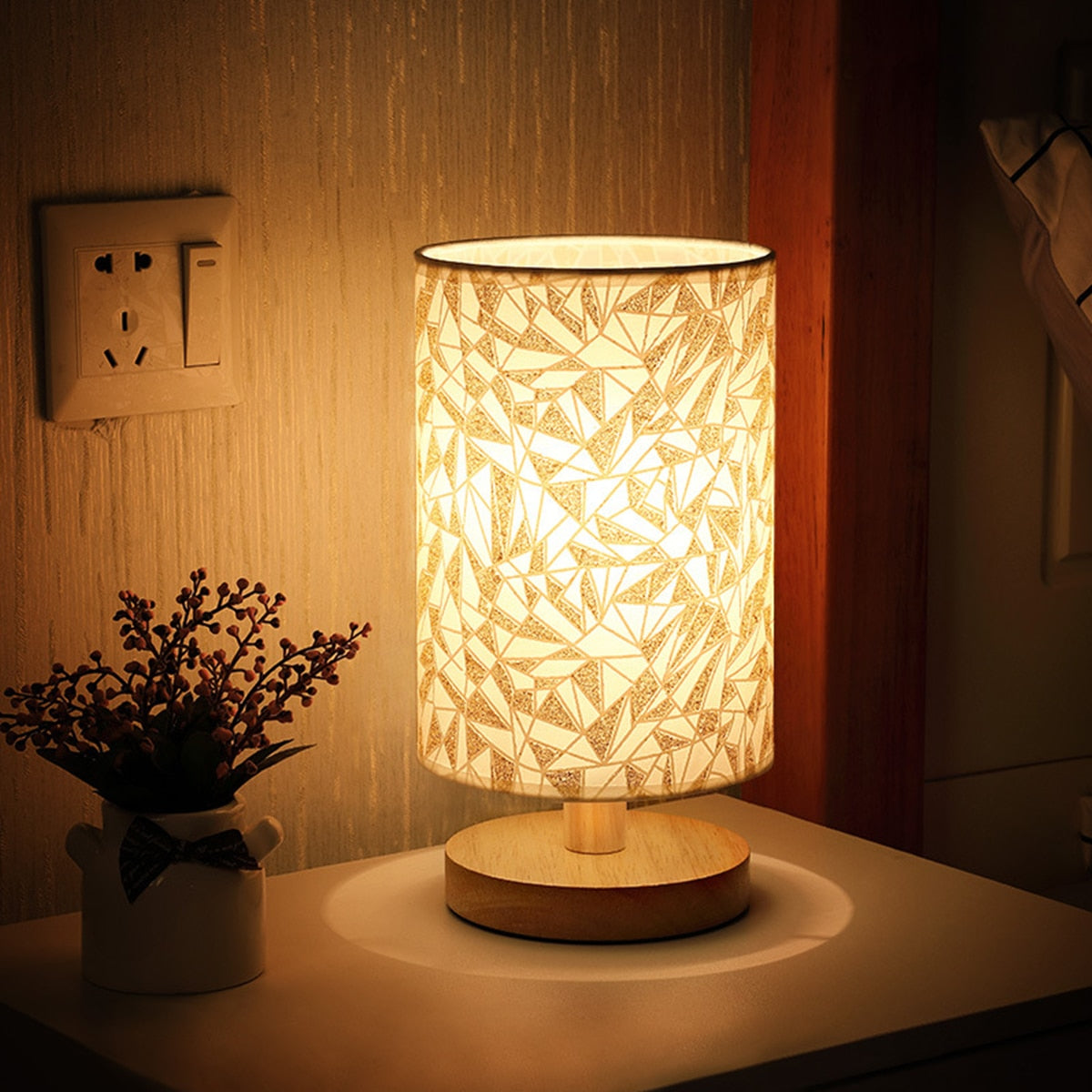 Linen Table Lamp USB Powered Night Light Touch Control Bedside Lamp