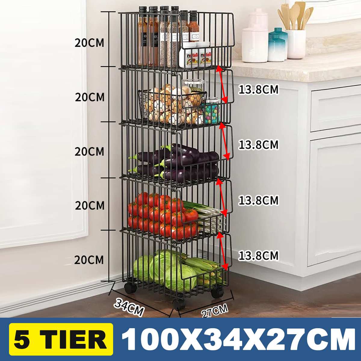 Multilayer Storage Rack With Wheels For Organization