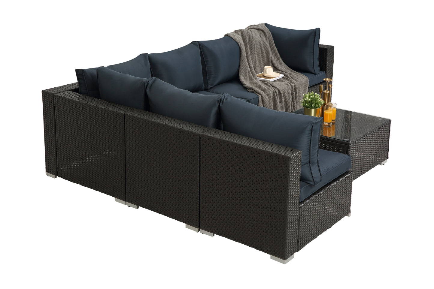 Patio Furniture 7-Piece Wicker Sectional Cushioned Sofa Sets with 2 Pillows and Coffee Table