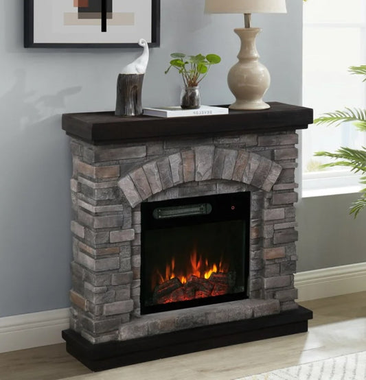 Faux Stone 36-inch Grey Electric Fireplace with Mantel