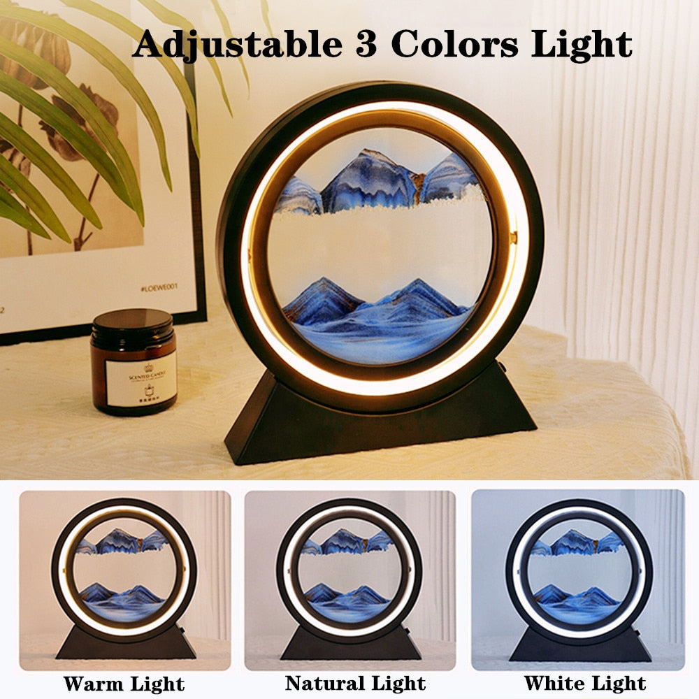 LED Table Lamp Moving 3D Sand Art Picture Deep Sandscape In Motion Display Flowing Quicksand Hourglass Frame Home Decor Gift