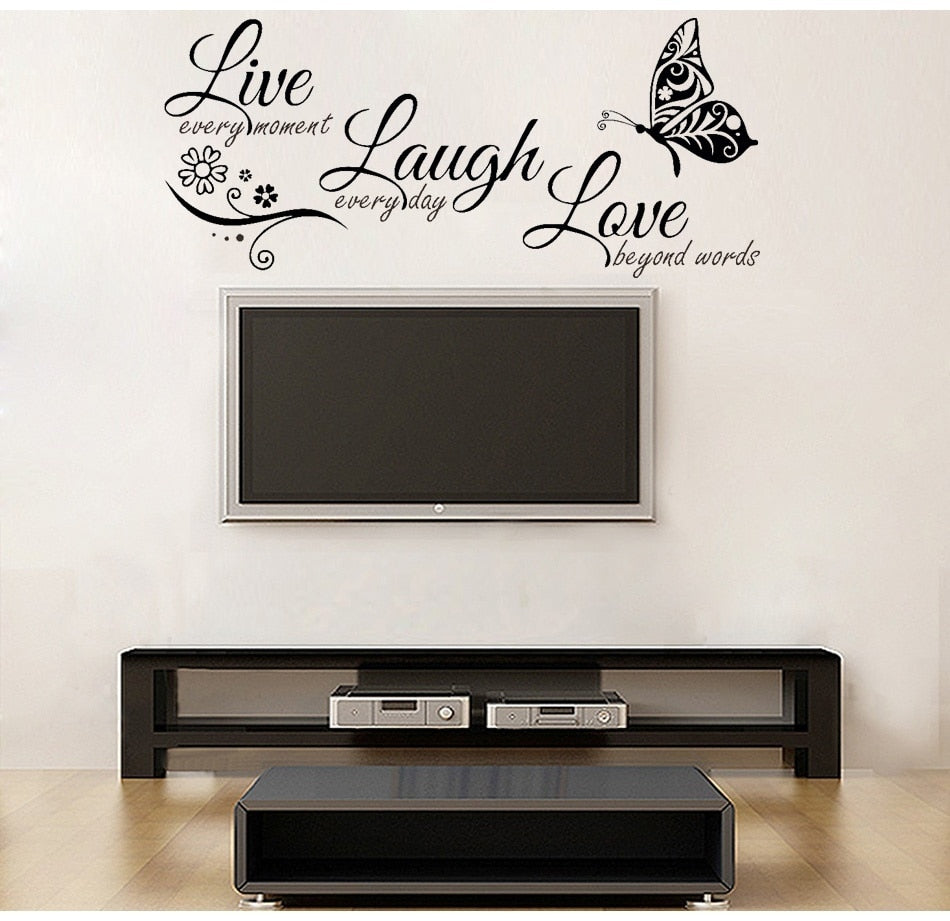 Live Laugh Love Butterfly Flower Wall Art Modern Wall Quotes and Stickers