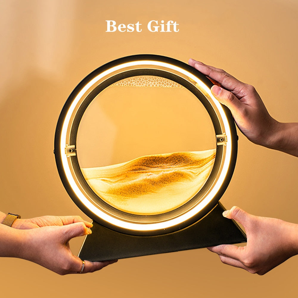 LED Table Lamp Moving 3D Sand Art Picture Deep Sandscape In Motion Display Flowing Quicksand Hourglass Frame Home Decor Gift